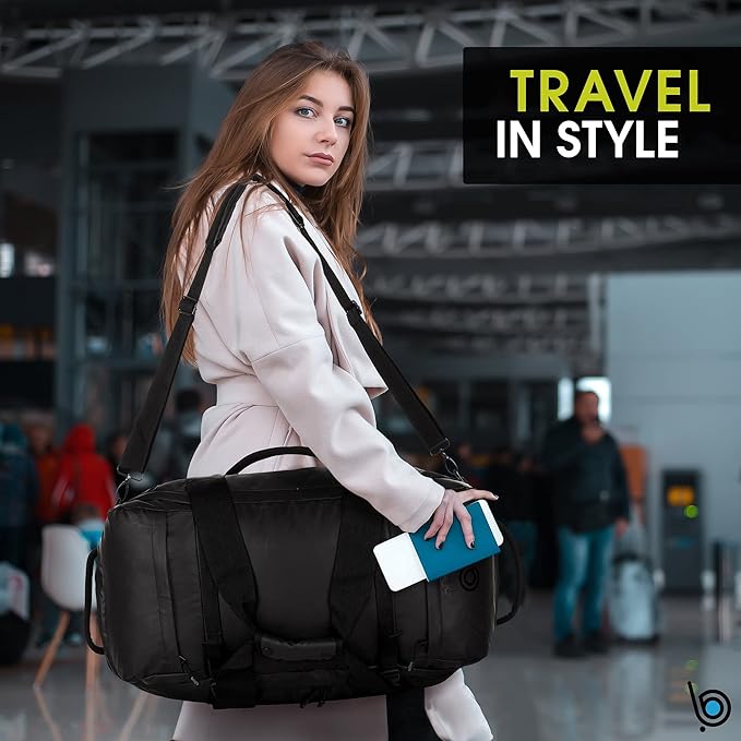 bago Waterproof Duffel Bag Backpack For Men & Women - 3 Way Duffel Backpack for Travel Camping Gear & Sports - Heavy Duty Travel Duffle Bag Backpack With Straps - Travel Backpack for Men (Black)