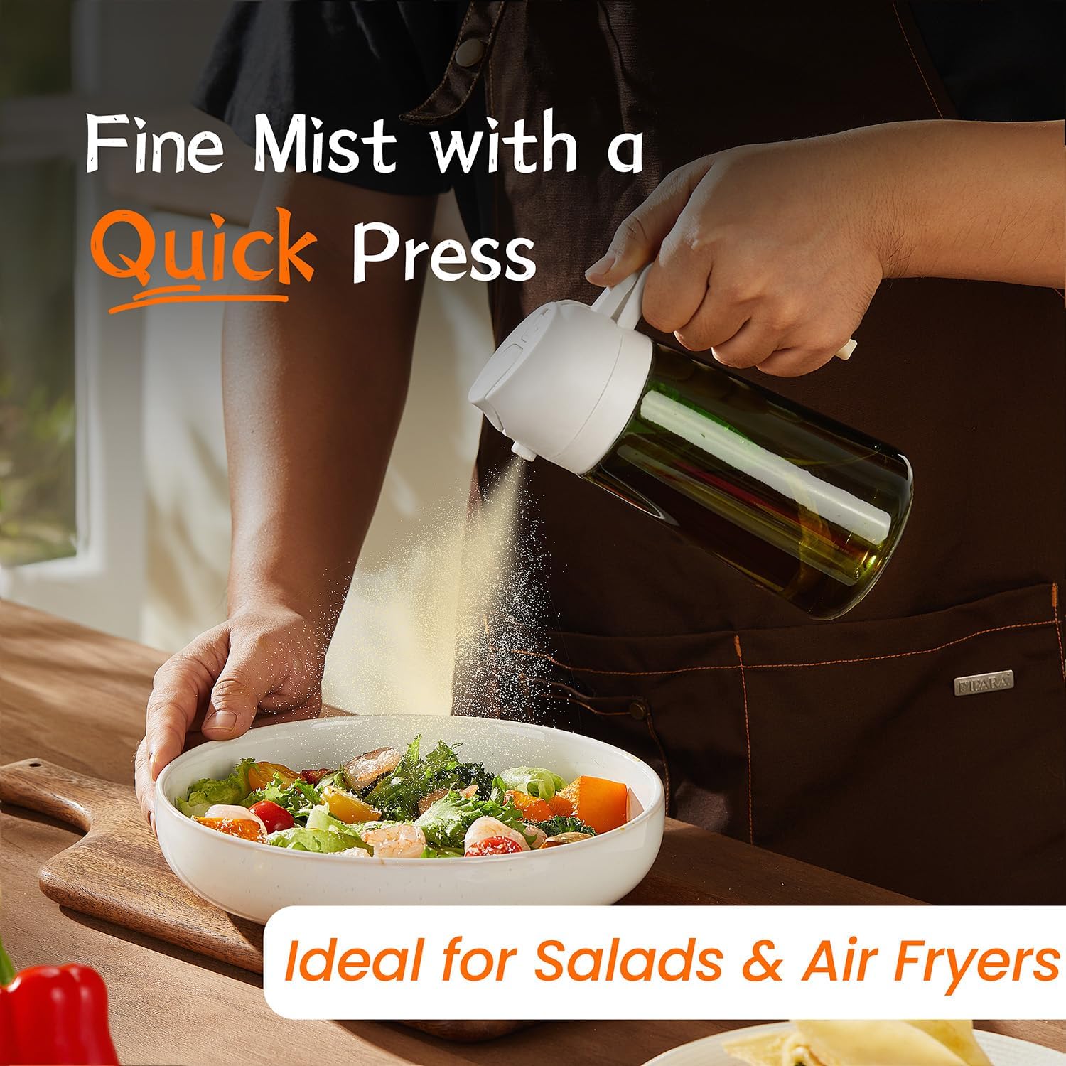 TrendPlain - Original 16oz/470ml Olive Oil Dispenser Bottle for Kitchen Gadgets and Air Fryer Accessories - Olive Oil Sprayer for Cooking w/Stickers - White