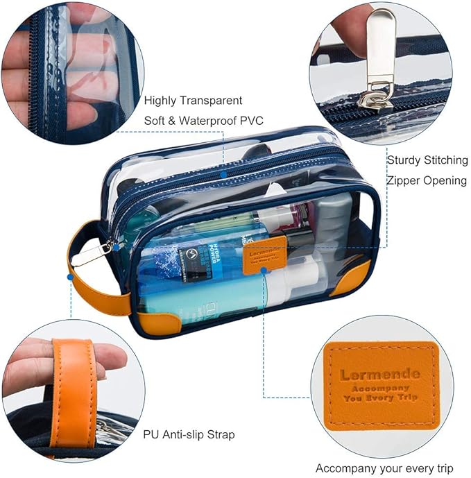 Lermende Toiletry Bag, Clear Shaving Dopp Kit for Men Travel Toiletry Bag with Hand Strap Unisex Bathroom Toiletries Organiser