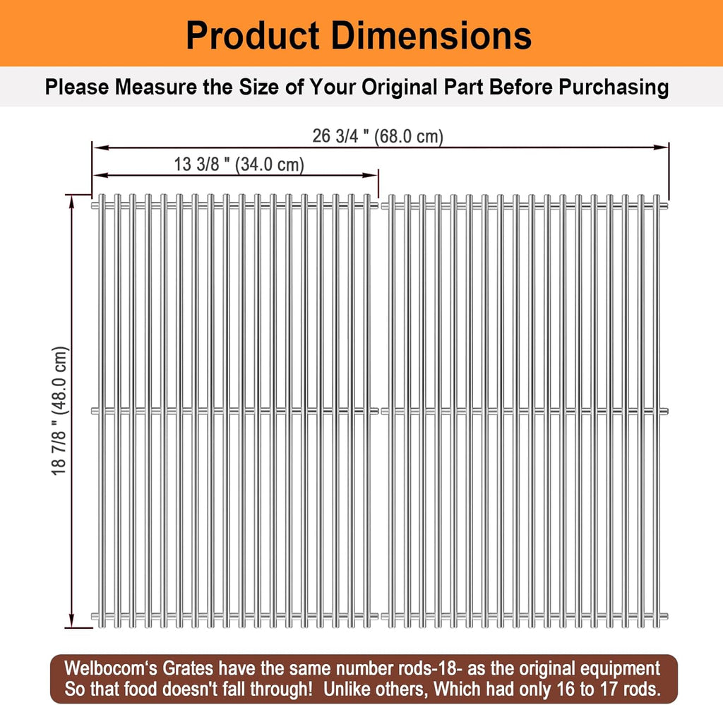 18.85" Grill Grates for Weber Genesis II 300 & GS4 Genesis II LX 300 Series Grills;Genesis II E & S 310 315 320 325 335 Grills;Weber Genesis II Grates 66095;304 Stainless Steel Grates