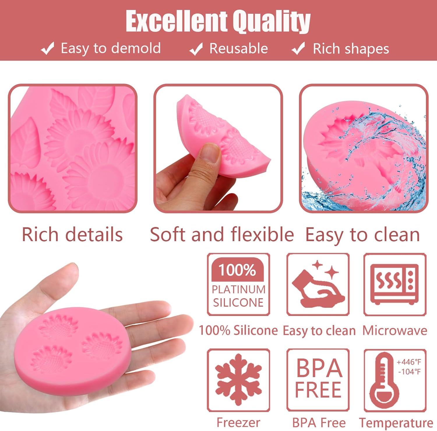 Sunflower Mold Silicone 4 Pcs, Daisy Flower Molds Chrysanthemum Flower Leaves Mold for Decoration Candy Sugar Cupcake Topper Cake Pop Popsicle Polymer Clay Crafts