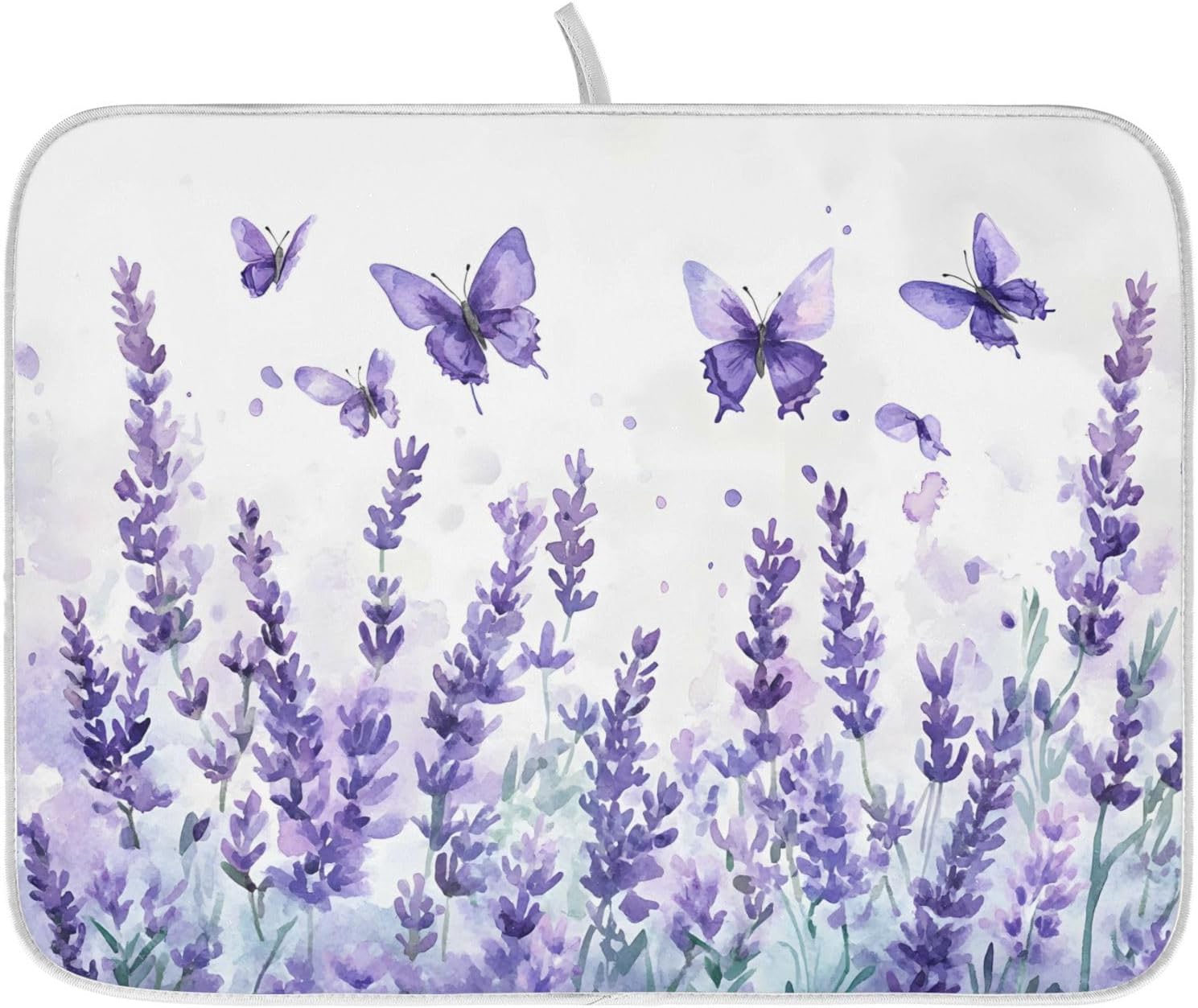 Purple Lavender Spring Summer Flower Floral Dish Drying Mat for Kitchen Counter Absorbent Microfiber Large Drying Pad Dish mats for Kitchen Countertops 18 x 24 Inch