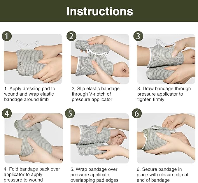 RISEN Israeli Bandage Vacuum Sterile Compression Bandages for First Aid Emergency Battle Wound Dressing Self-Rescue, 6 Inch, 1 Pack