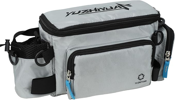 Small Fishing Bag with Rod Strap, Small Tackle Bag – Tackle Boxes & Gear,Portable & Lightweight, Move Freely, Cast Smoothly - Fishing Gifts for Men (Large - Light Grey)