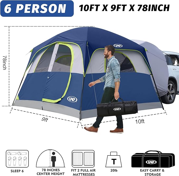 UNP SUV Tent for Camping, 6-Person SUV Tailgate Tent - Easy Set Up with Rainfly, 10'x9'x78in(H)