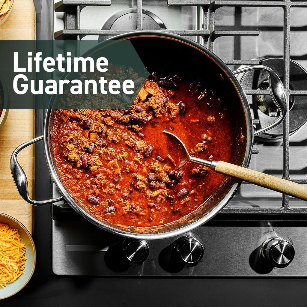 HexClad Hybrid Nonstick 8-Quart Stockpot with Tempered Glass Lid, Stay-Cool Handles, Dishwasher-Friendly, Oven-Safe Up to 900°F, Induction Ready, Compatible with All Cooktops