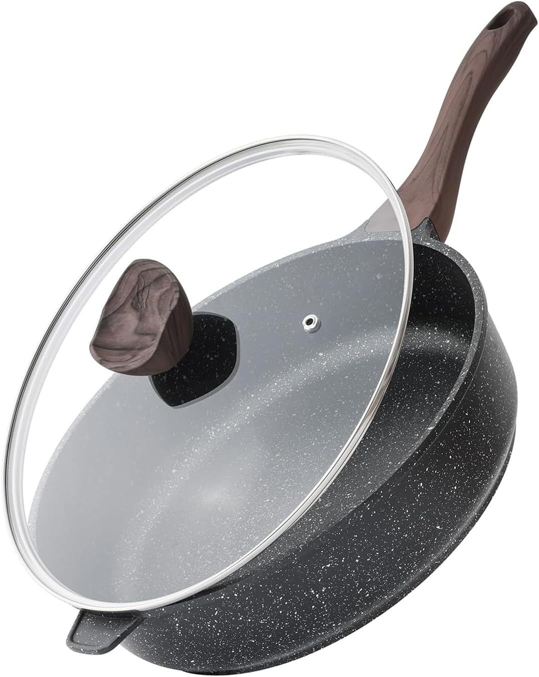 Nonstick Deep Frying Pan with Lid, 12 Inch Large Skillet, 5 Qt Non Stick Saute Pan for Cooking, Healthy Induction Cookware, PFOA Free