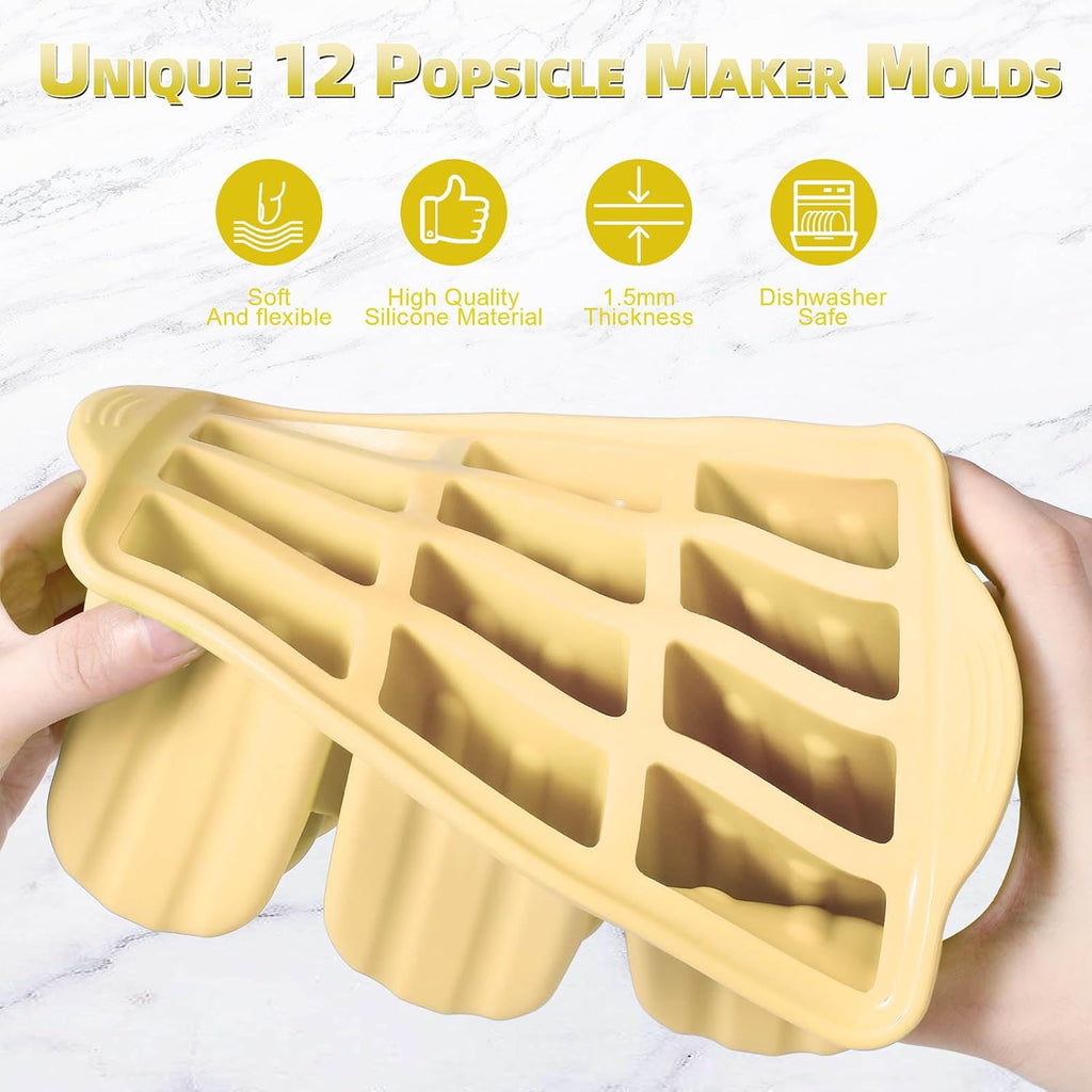 Silicone Popsicles Molds,Ice Pop Cream Mold Set Homemade Toddler Popsicle Maker For Kids Para Paletas De Helado Kulfi BPA Free, with 50 Sticks, 50 Bags,50 wire Ties (Yellow)