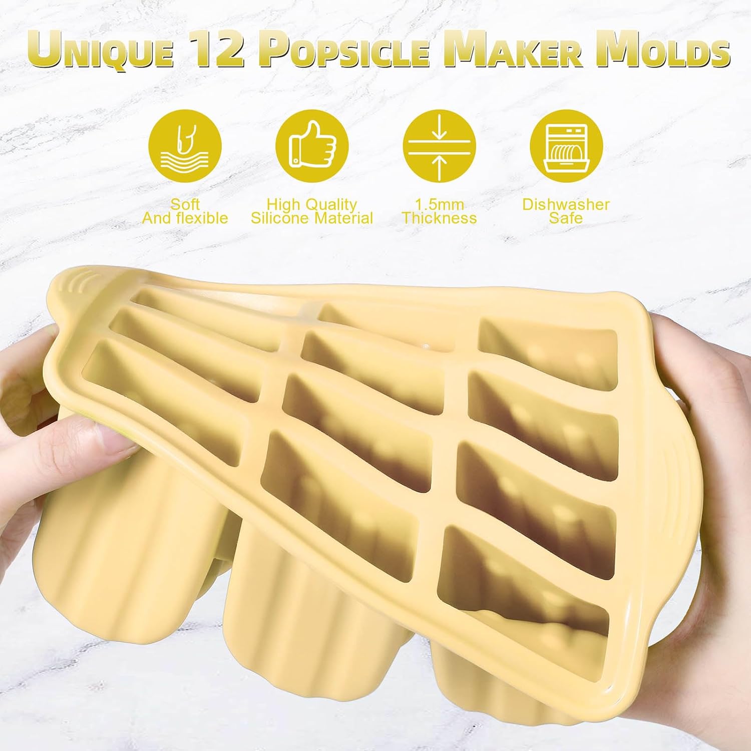 Silicone Popsicles Molds,Ice Pop Cream Mold Set Homemade Toddler Popsicle Maker For Kids Para Paletas De Helado Kulfi BPA Free, with 50 Sticks, 50 Bags,50 wire Ties (Yellow)