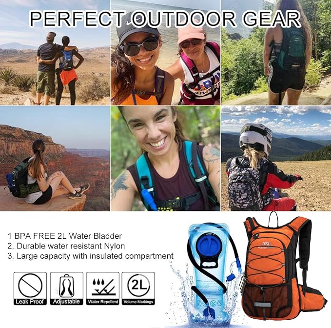 15L Insulated Hydration Backpack Pack with 2L Water Bladder Lightweight Hiking Backpack Bag for Women Men Daypack for Hiking Running Festival Camping Biking