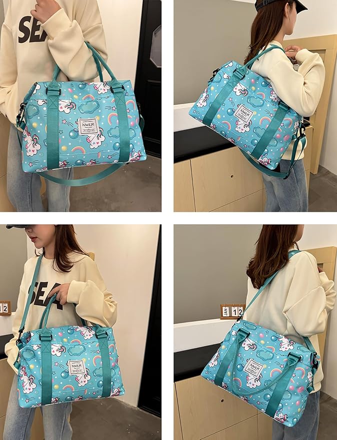 Travel Duffle Bag Weekender Overnight Bag Gym Tote Bag with Wet Pocket for Women Girls Workout Duffel Bag Water Resistant (B-Unicorn)