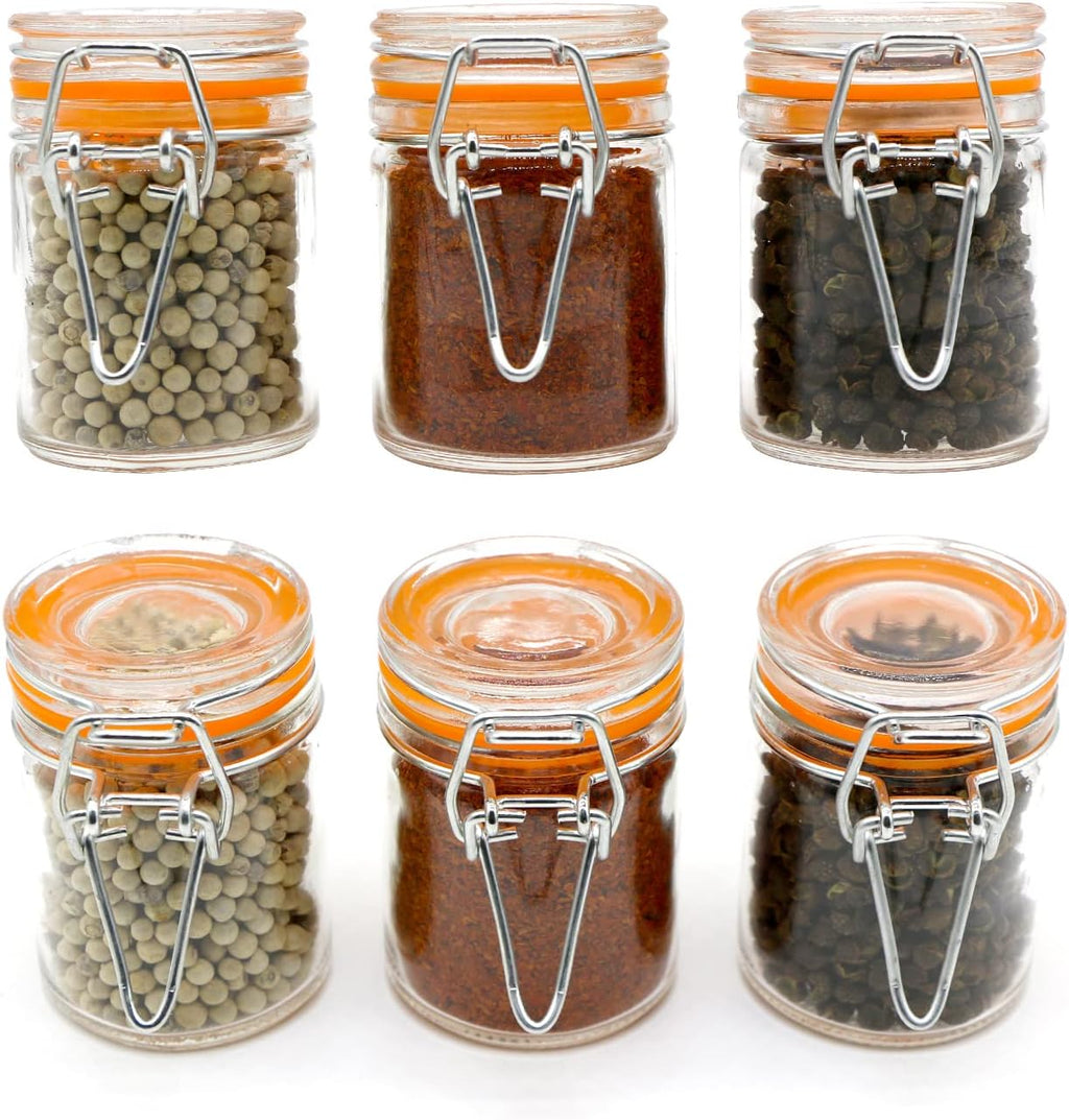 1.7 oz Mini Glass Spice Bottles, 24 Pack Small Glass Jars with Airtight Lid and Leak Proof Rubber Gasket, Empty Spice Containers with Labels for Home and Kitchen