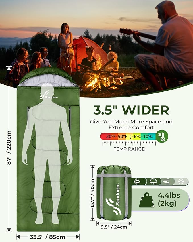 Sportneer Sleeping Bag - Wearable for Adults & Kids with Arm Zipper Holes in Cold & Warm Weather, Waterproof Portable Sleeping Bag for Camping, Hiking, Backpacking, Outdoor Travel