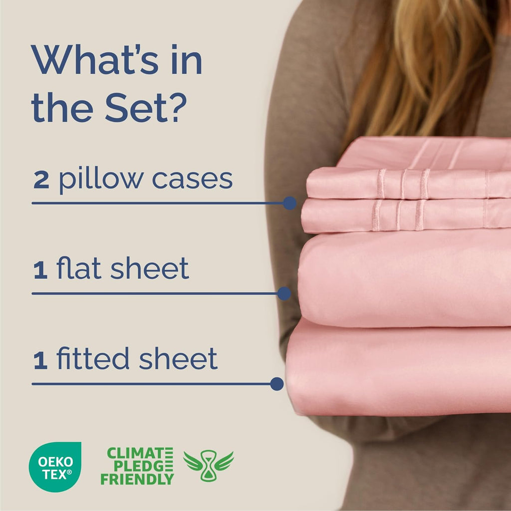 Cal King Size 4 Piece Sheet Set - Comfy Breathable & Cooling Bed Sheets Set - Hotel Luxury Bedding for Women, Men, Kids, Teens, Boys & Girls - Deep Pockets, Soft, Wrinkle Free - Oeko-Tex - Baby Pink