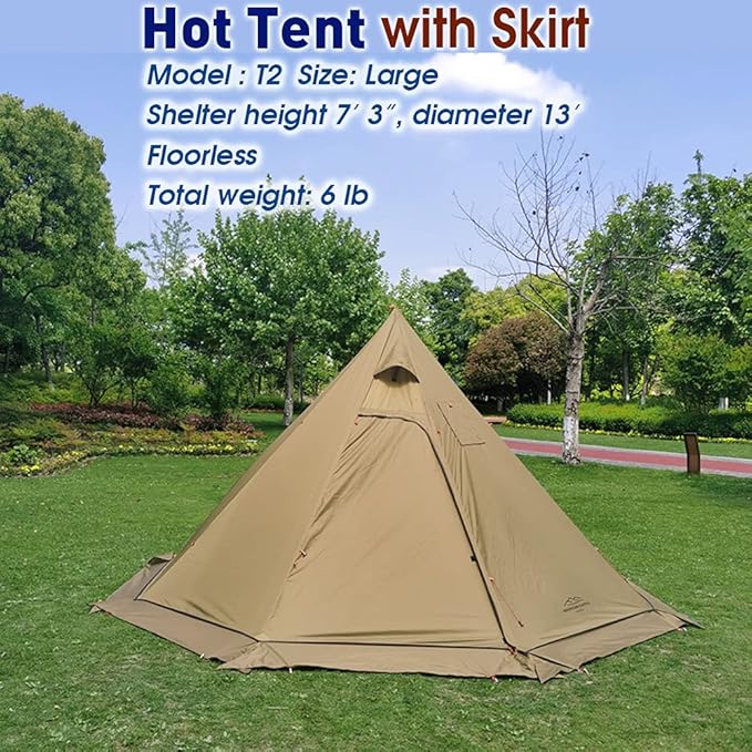 PRESELF 3 Person Lightweight Tipi Hot Tent with Fire Retardant Flue Pipes Window Teepee Tents for Family Team Outdoor Backpacking Camping Hiking