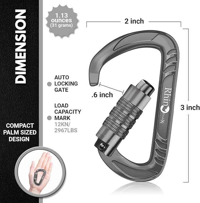 12kN (2697 lbs) Heavy Duty, Locking, Auto Locking, Wiregate Carabiner Clips, for Securing Pets, Outdoor, Camping, Hiking, Hammock, Dog Leash Harness, Keychains