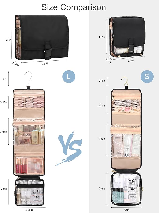 Relavel Travel Makeup Bag Hanging Toiletry Bag for Women Men TSA Approved Clear Bag Toiletries Waterproof Cosmetic Bag Toiletry Bag Travel Toiletry Organizer for Bathroom Shower, Large Size