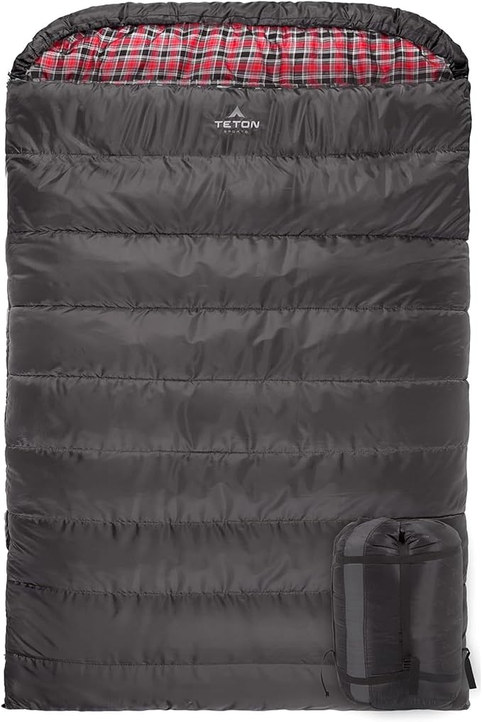 Teton Mammoth Queen Size Double Sleeping Bag- A Warm Bag The Whole Family can Enjoy – Great for Camping, Hunting and Base Camp. Compression Sack Included
