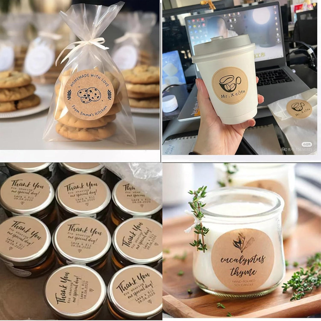 Custom Stickers Kraft Paper Labels Personalized Withe Text, Business Logo Customized Food Jars Labels Bakery Label Sticker Package Favor Canning Circle 100pcs (Style 11)