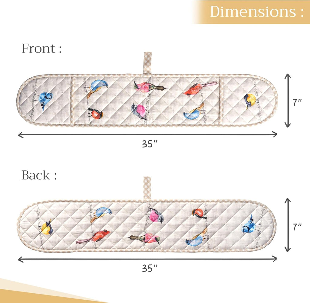 Maison d' Hermine Double Oven Mitts 100% Cotton 7"x35" Double Oven Mitt Heat Resistant BBQ Cooking Gloves with Loop, Baking, Grilling, Home, Kitchen, Handling Hot Pans Spring Summer (Birdies On Wire)