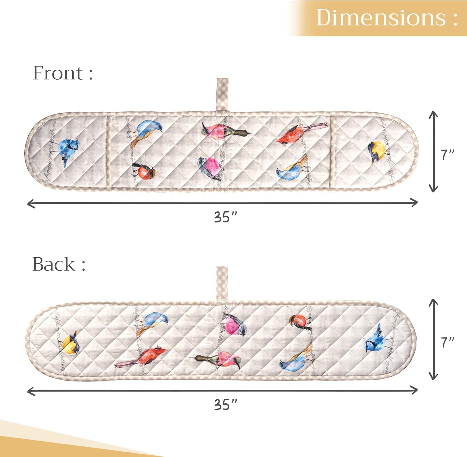 Maison d' Hermine Double Oven Mitts 100% Cotton 7"x35" Double Oven Mitt Heat Resistant BBQ Cooking Gloves with Loop, Baking, Grilling, Home, Kitchen, Handling Hot Pans Spring Summer (Birdies On Wire)