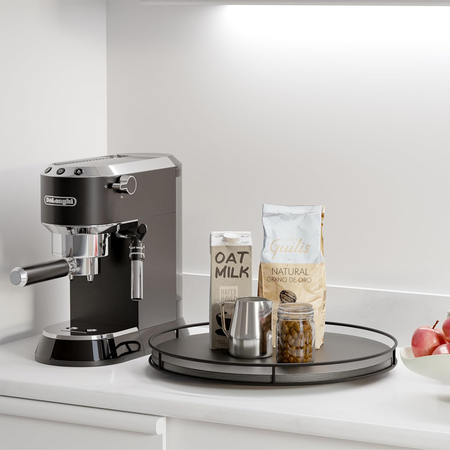 16" Acacia Wood Lazy Susan Turntable with Metal Frame - Large Black Lazy Susans Organizer Countertop Storage - Wooden Serving Tray for Charcuterie Cheese Board - Kitchen Counter Rotating