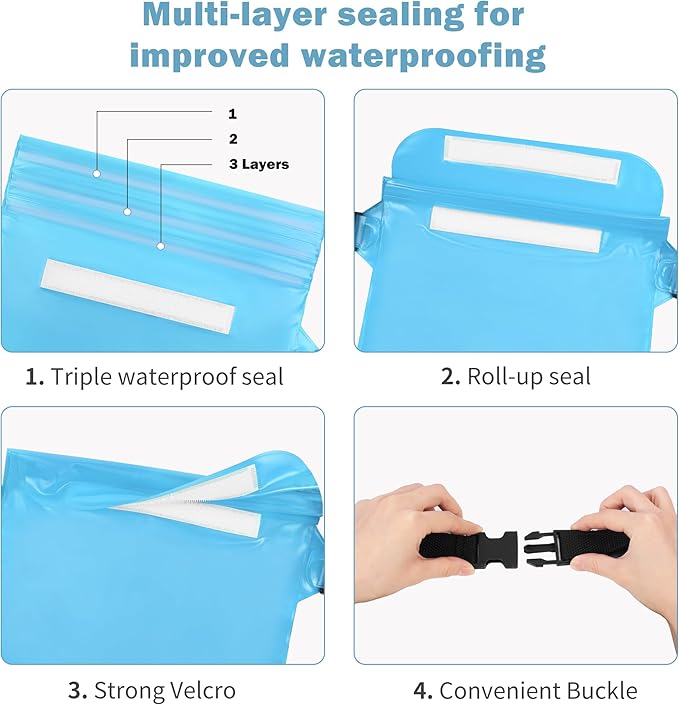 2-Pack Waterproof Pouch with Adjustable Waist Strap, Waterproof Dry Bag, Keeps Cell Phones and Valuables Safe and Dry, Perfect for Kayaking, Beach, Camping and Swimming (Black)