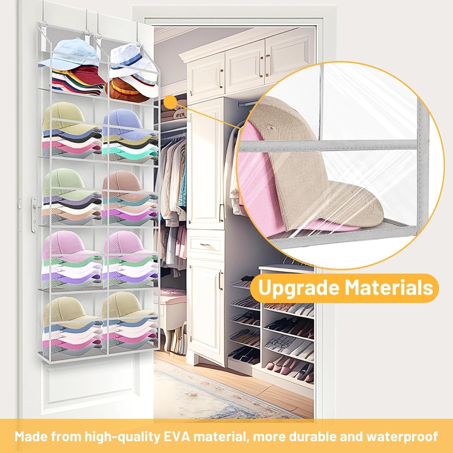 Over the Door Organizer 5 Tiers,Extra Large Behind Door Storage of 10 Compartments,50 lbs Weight Capacity Over the Door Storage, Clear Door Hanging Organizer for Closet, Diaper Organizer