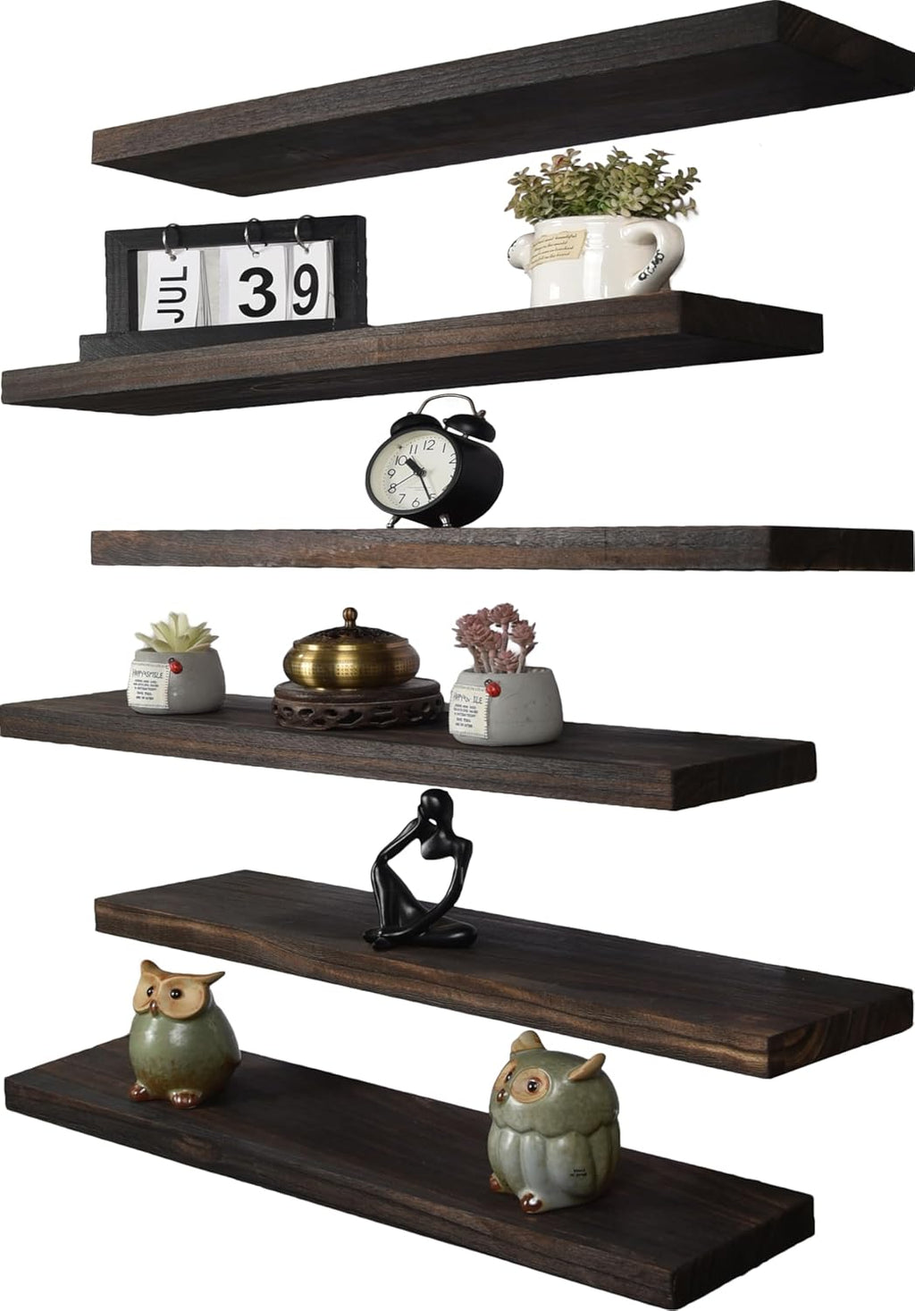 Wood Floating Shelves for Wall, Wooden Wall Shelves for Bedroom, Wall Mounted Shelves for Living Room, Set of 6 Brown 24 Inch