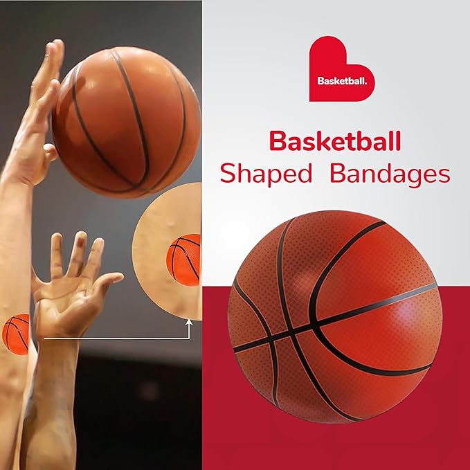 BioSwiss Bandages, Basketball Shaped Self Adhesive Bandage, Latex Free Sterile Wound Care, Fun First Aid Kit Supplies for Kids, 24 Count