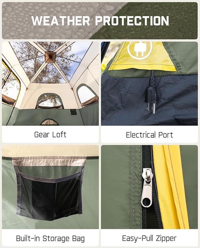 FanttikOutdoor Camping Tent 4/6/8/10 Person Instant Cabin Tent Setup in 60 Seconds with Rainfly & Windproof Portable with Carry Bag for Family Camping & Hiking, Upgraded Ventilation