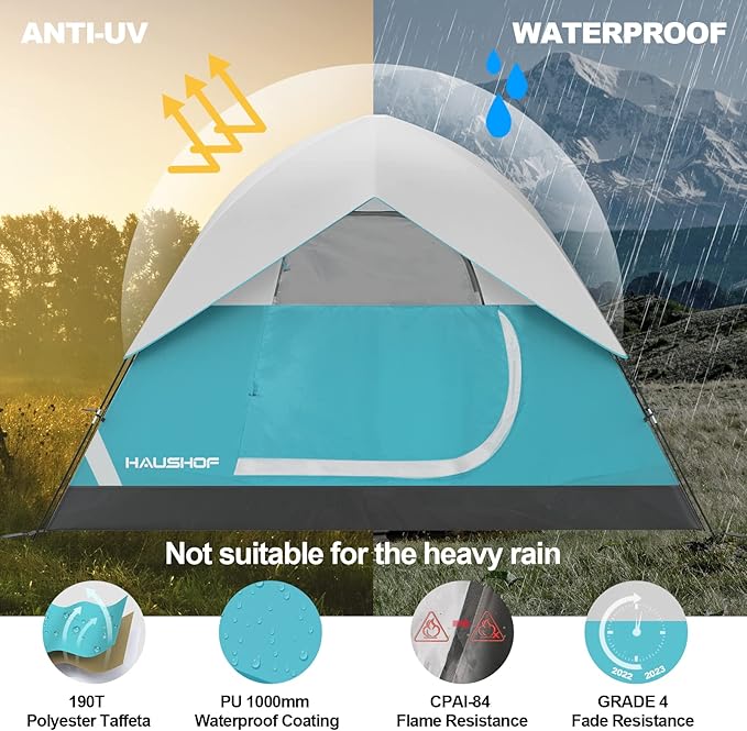 2/4-Person Family Dome Tent with Removable Rain-Fly, Easy Set Up Portable Camping Tent for Backpacking Hiking Backyard Outdoor, Green/Blue/2-person/4-person