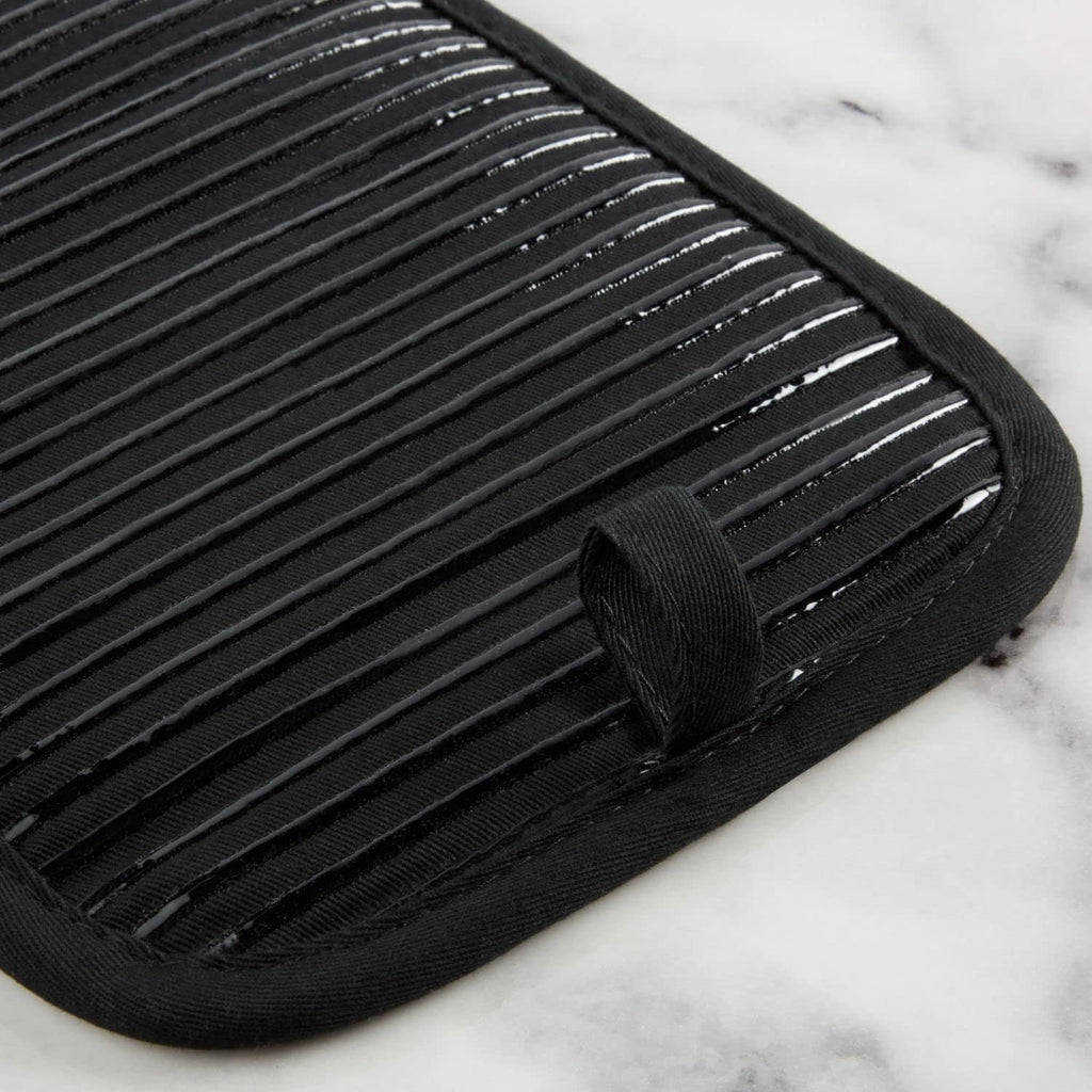 KitchenAid Quilted Cotton Terry Cloth Oven Mitt, Pot Holder Heat Resistant, 16"x26", 7"x13" & 7"x10", Matte Black