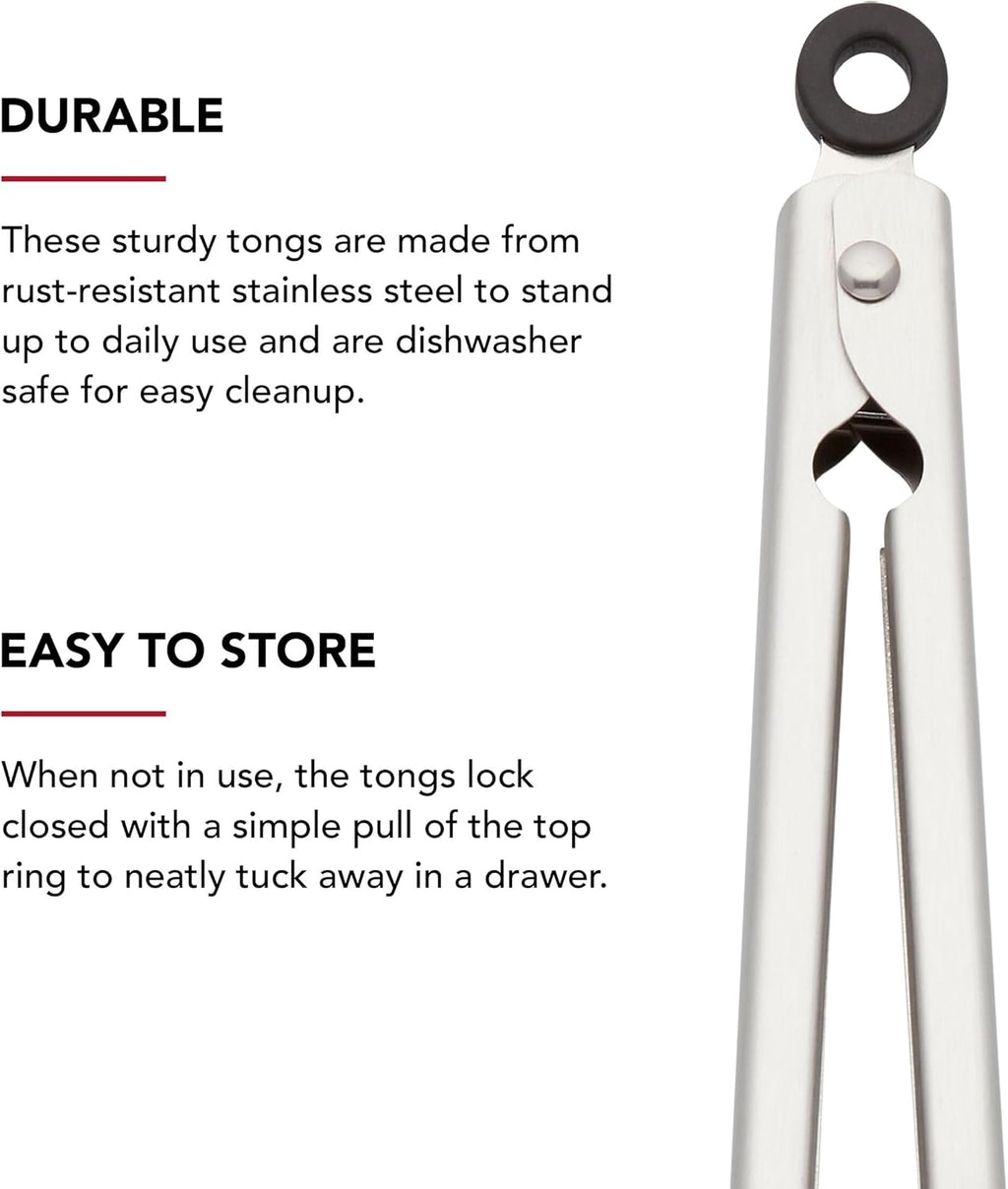 KitchenAid Set of 2 Stainless Steel Tongs with Scalloped Edges Easy Lock Dishwasher Safe Durable and Versatile 7 Inch and 9 Inch Silver