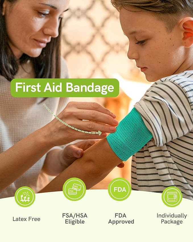 FriCARE Self Adhesive Bandage Wrap, Medical Tape in First Aid Kit, Cohesive Bandages for Wounds Sport Vet, FSA/HSA Eligible, 2 Inches X 5 Yards 6 Rolls, Rainbow