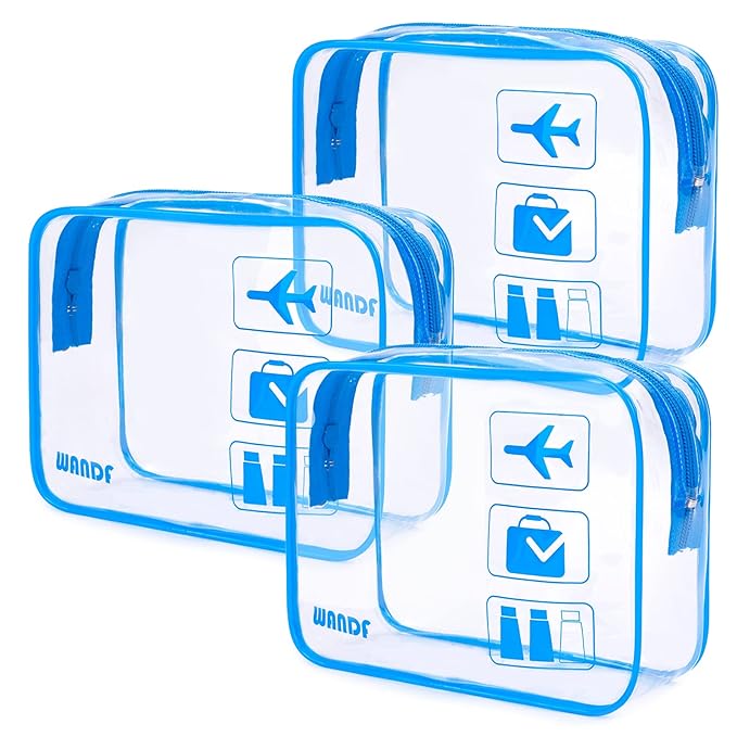 TSA Approved Clear Travel Toiletry Bag wih Zippers Carry-on Travel Accessories Quart Size Toiletries Cosmetic Pouch Makeup Bags for Men and Women (3pcs Navy Blue)