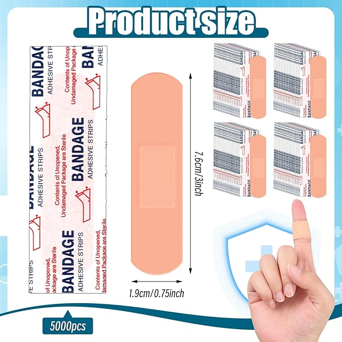 Timgle 5000 Pcs 3/4" x 3" Adhesive Bandages Bulk Waterproof Adhesive Breathable Bandages for Sensitive Skin School Nurses Businesses Travel First Aid Kits Homeless Care Supplies Donations