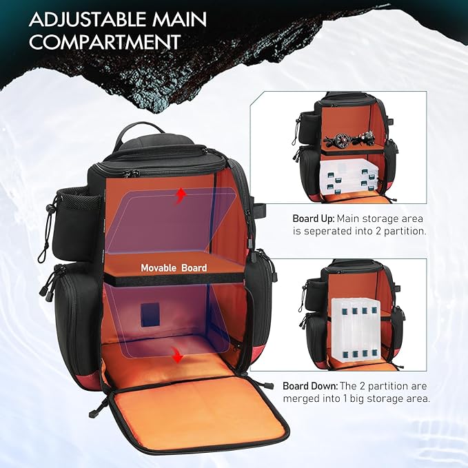 Piscifun Fishing Tackle Backpack with 4 Trays, Large Outdoor Storage Tackle Bag with Protective Rain Cover for Fishing Gear