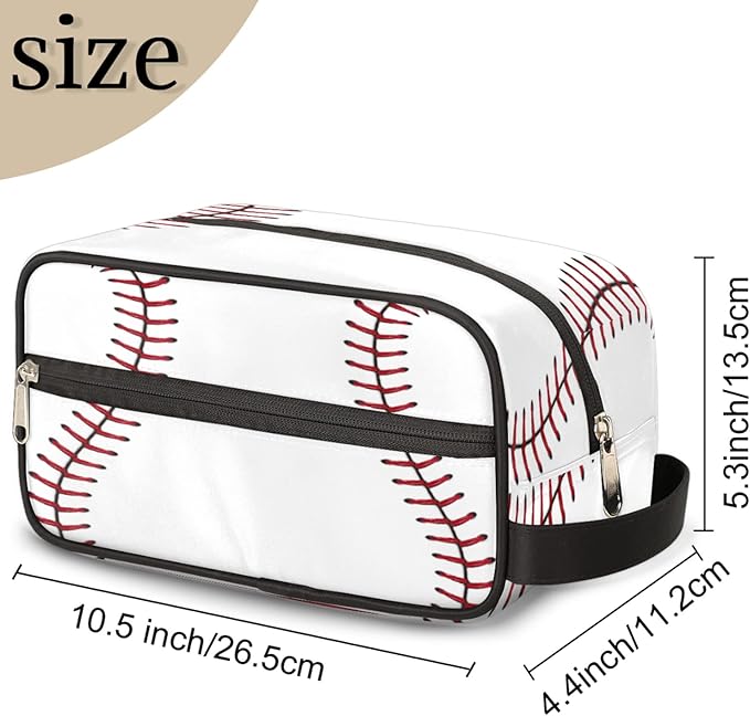 Sport Baseball Portable Travel Toiletry Bag, Softball Texture Ball Dopp Kit Cosmetic Organizer Makeup Bag Shower Shaving Bag for Men Women
