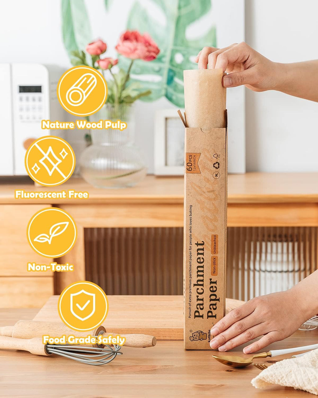 Katbite 12x16 Inch Parchment Paper Sheets, Pre cut Unbleached Baking Paper, Heavy Duty & Non-stick for Half Sheet Baking, Cooking, Grilling Wrapping Foods