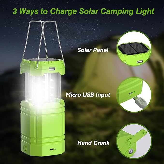 3000 Large Capacity Hand Crank Solar Camping Lantern, Portable Ultra Bright LED Torch, 23-26 Hours Running Time, USB Charger, Electronic Lantern for Outdoor