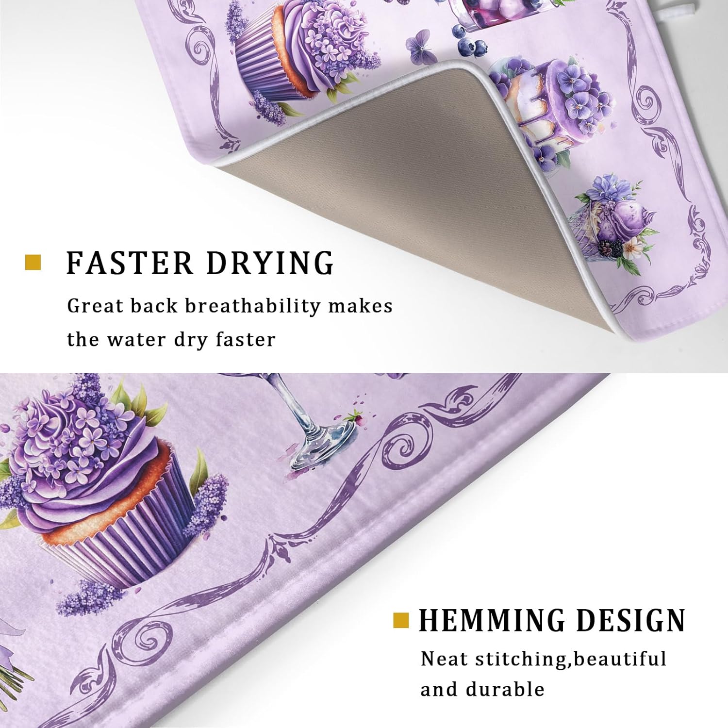 Purple Coffee Matt for Counter Sweet Dish Drying Mats for Dessert Lover Large Size Absorbent 18 X 24 In
