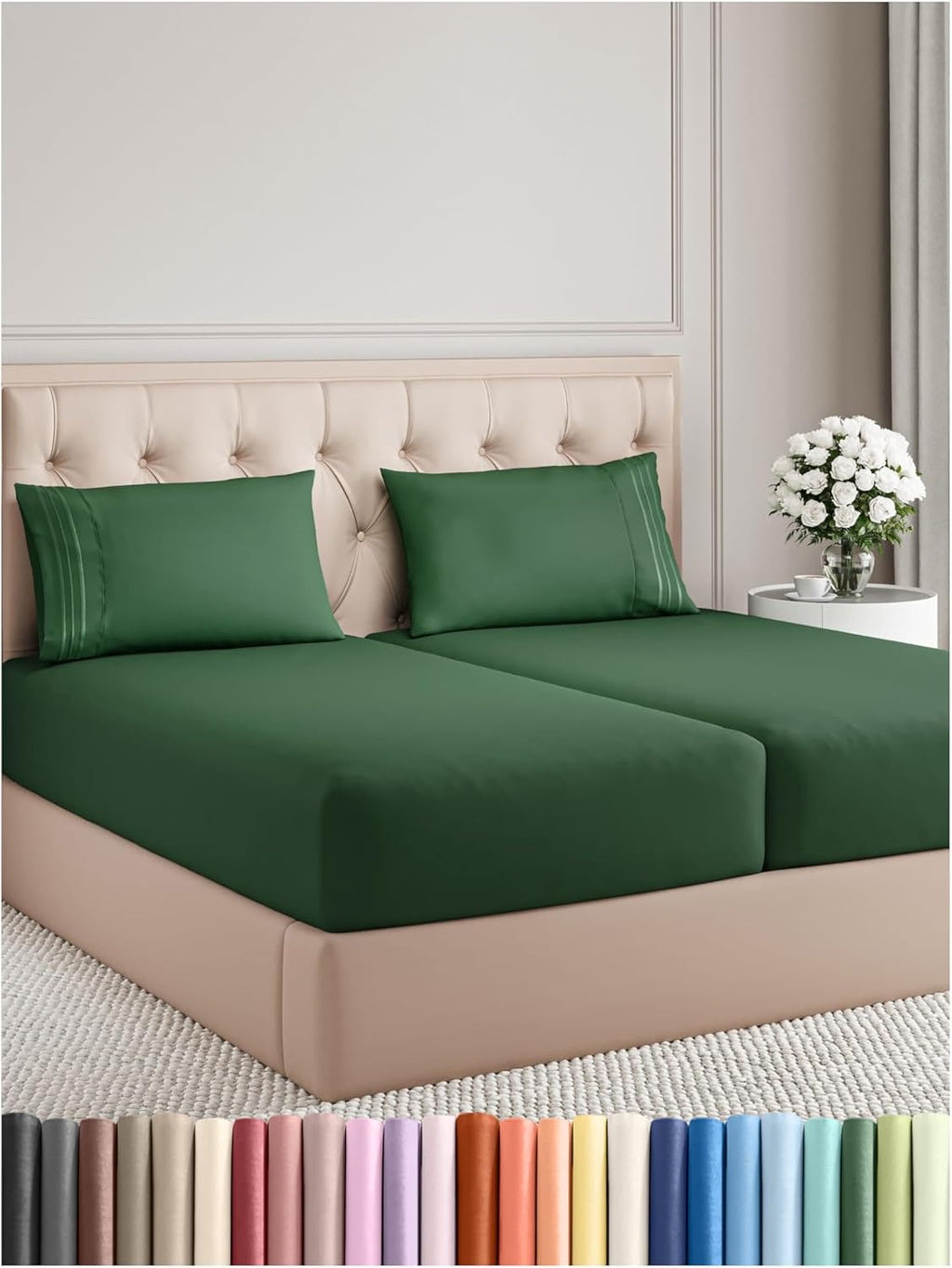 Split King Size 5 Piece Sheet Set - Comfy Breathable & Cooling Bed Sheets Set - Hotel Luxury Bedding for Women, Men, Kids, Teens, Boys & Girls - Deep Pockets, Soft, Wrinkle Free - Oeko-Tex - Emerald