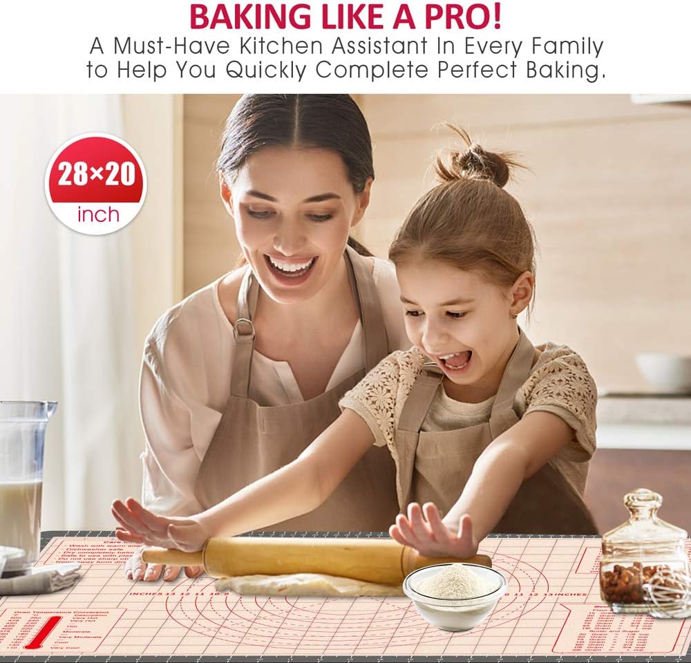 Pastry Baking Mat 28x20 Inch - Larger Silicone Baking Pastry Mat for Rolling Dough,Non Silp Silicon Dough Sheet Mat with Measurement,Perfect for Making Pie,Pizza