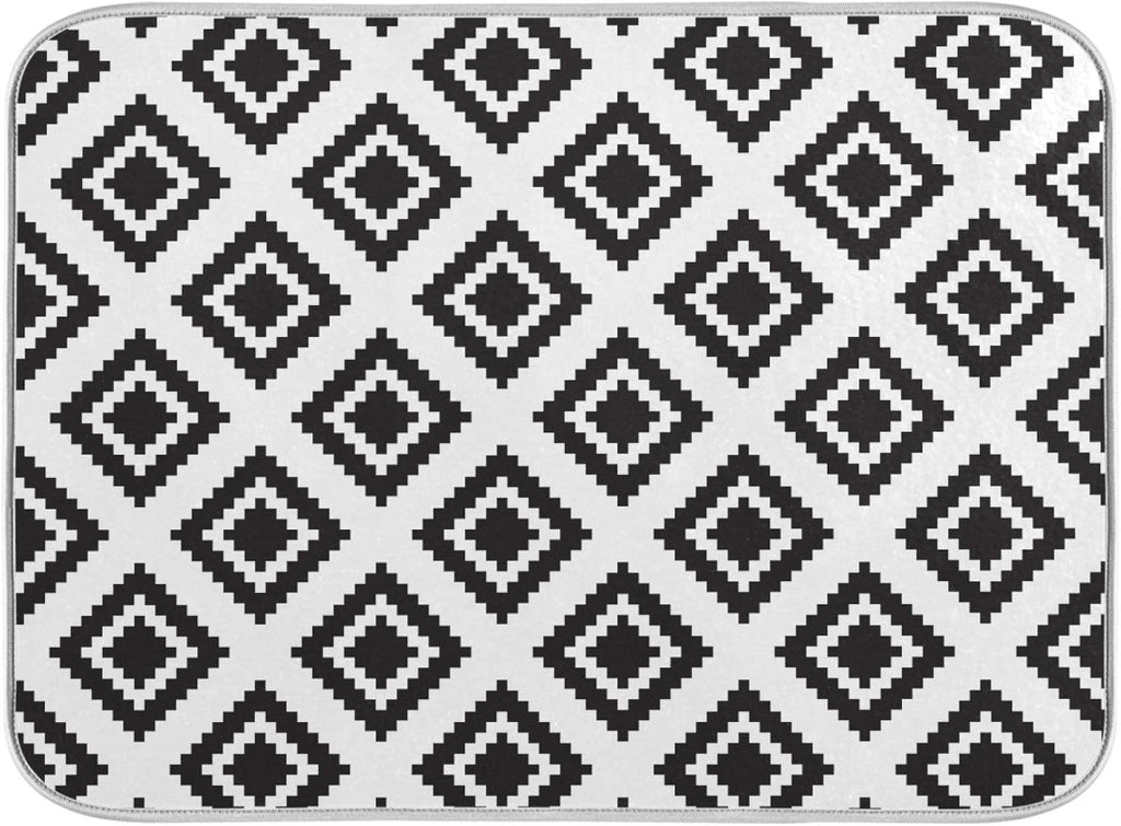 Super Absorbent Dish Drying Mat, Microfiber Fast-Drying Dish Mat, 16" x 18, Kitchen Dish Drying Pad, Grey Moroccan Rhombus Plaid