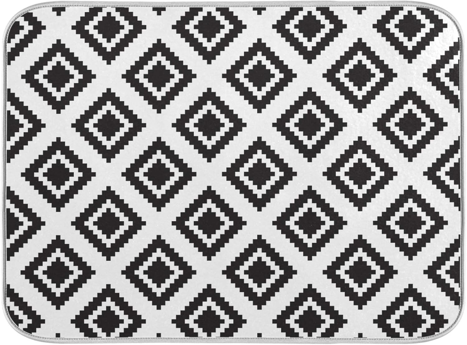 Super Absorbent Dish Drying Mat, Microfiber Fast-Drying Dish Mat, 16" x 18, Kitchen Dish Drying Pad, Grey Moroccan Rhombus Plaid