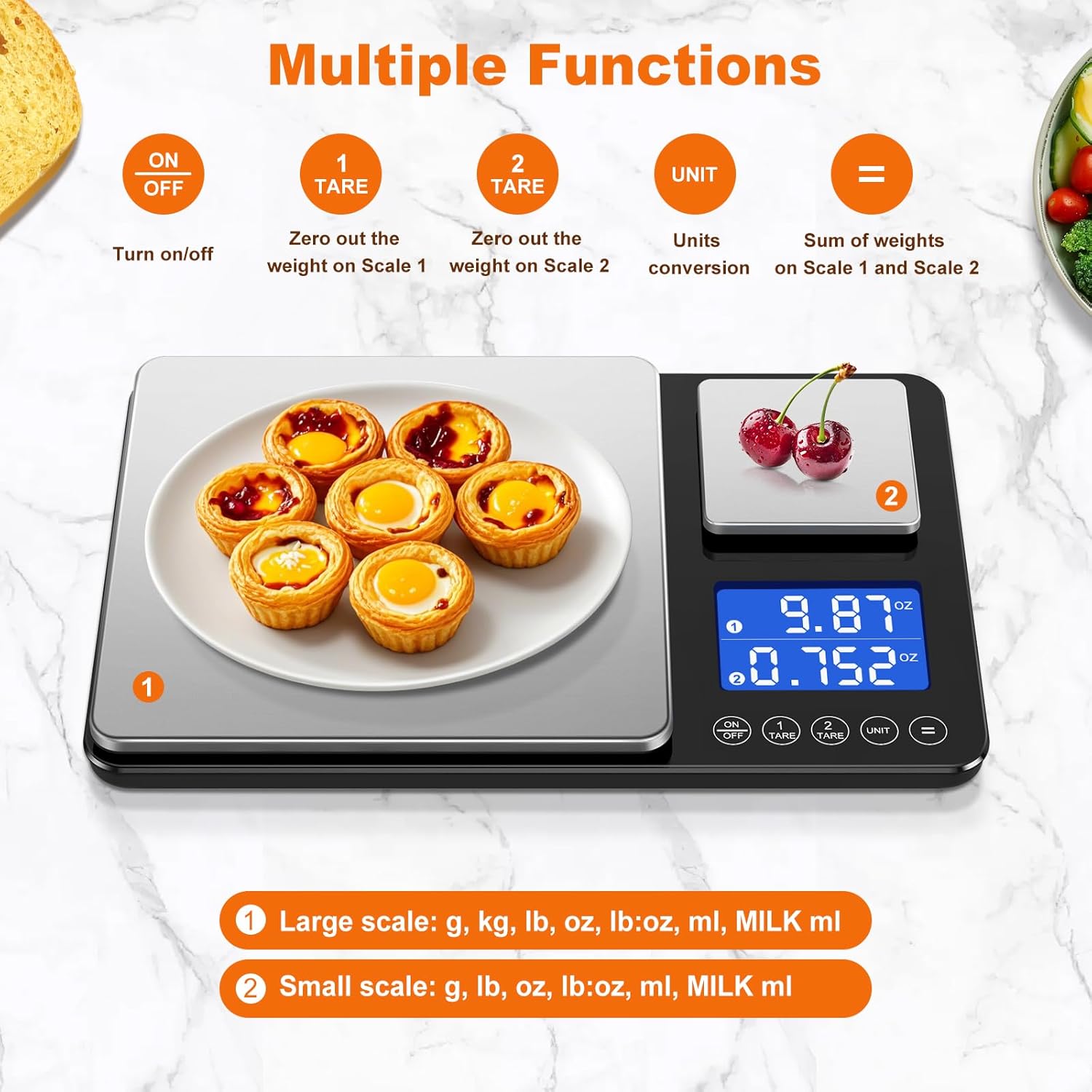 0.001oz/33lbs Dual Platform Food Kitchen Scales Digital Weight Grams and Ounces, Two Precisions Kitchen Scale for Sourdough Bread, Baking and Cooking with 7 Units Tare, Accumulation Functions