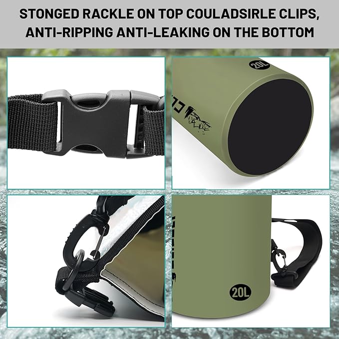 Waterproof Dry Bag,Roll Top Green Large Waterproof Backpack 2L/5L/10L/20L/30L/40L Floating Lightweight Bags for Kayaking, Boating, Fishing, Swimming Camping with Waterproof Phone Case