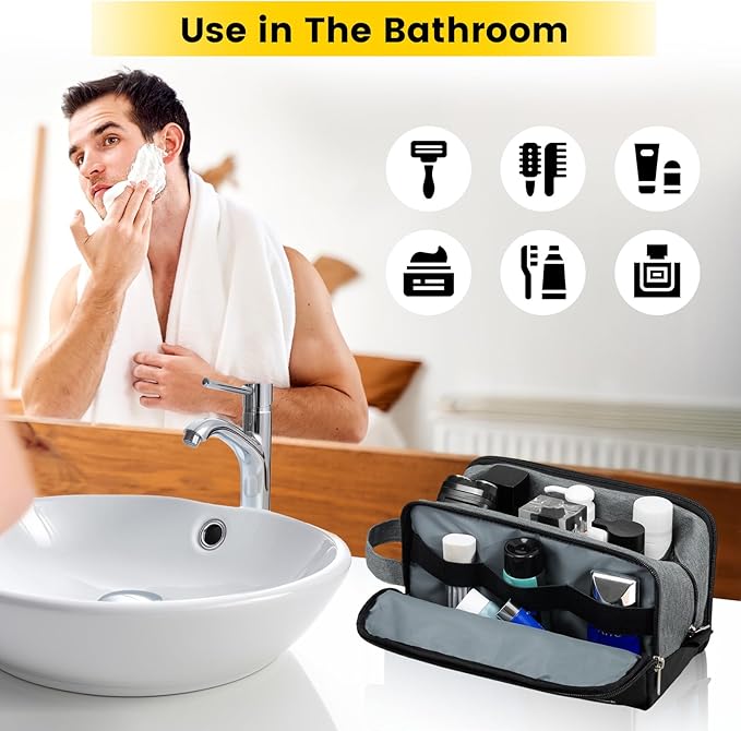 Vorspack Travel Toiletry Bag - Toiletry Bag for Men Water Resistant Skincare Bag Dopp Kit for Bathroom Toiletries Accessories Gifts - Grey