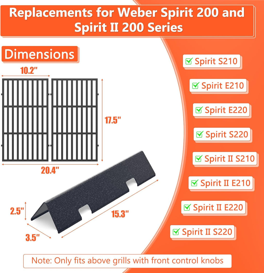QuliMetal 7637,7635 Grill Parts for Weber Spirit E-210, Spirit 200, GS4 Spirit II 200, Spirit II E-210 Series, Spirit II E-210 Gas Grills,(Front-Mounted Control),15.3" Flavorizer Bars & 17.5" Grates